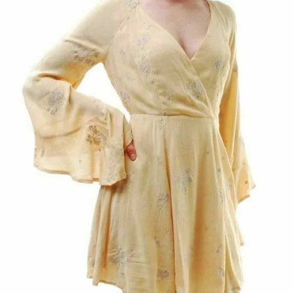 free people jasmine embroidered dress Free People Jasmine Bohemian Light Yellow Embroidered Mini Dress Sz 0 XS